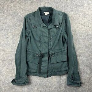 Anthropologie Hei Hei Utility Chore Field Jacket 4 Collar Button Tie Pocket Teal